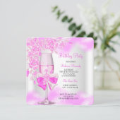 Hot-roze Roos Champagne White Floral Party Kaart (Staand voorkant)