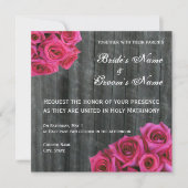 Hot-roze Roos en uitnodiging voor het huwelijk van (Voorkant)