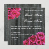 Hot-roze Roos en uitnodiging voor het huwelijk van (Voorkant / Achterkant)