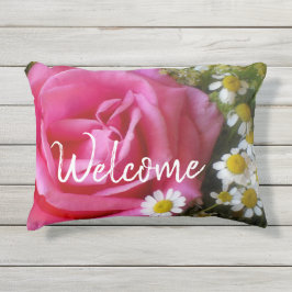 Hot-roze Roos en White Daisies Foto Buitenkussen