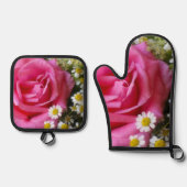 Hot-roze Roos en White Daisies Foto Ovenwant & Pannenlap Set (Voorkant)