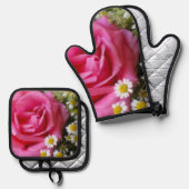 Hot-roze Roos en White Daisies Foto Ovenwant & Pannenlap Set (Voorkant / Achterkant)