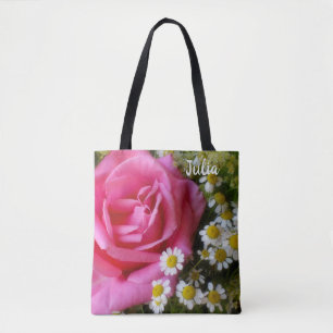 Hot-roze Roos en White Daisies Foto Tote Bag