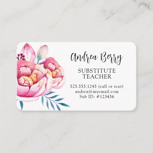 Hot-roze Roos Visitekaartje (Voorkant)