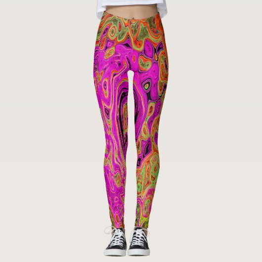 Hot-roze roovy Abstract Retro vloeistof Leggings (Voorkant)
