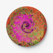 Hot-roze roovy Abstract Retro vloeistof Papieren Bordje (Voorkant)