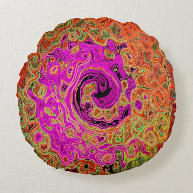 Hot-roze roovy Abstract Retro vloeistof Rond Kussen (Voorkant)