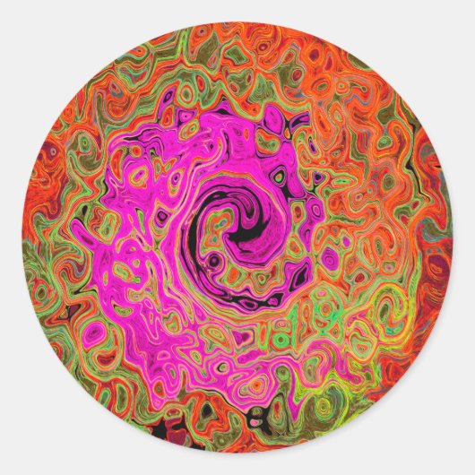 Hot-roze roovy Abstract Retro vloeistof Ronde Sticker (Voorkant)