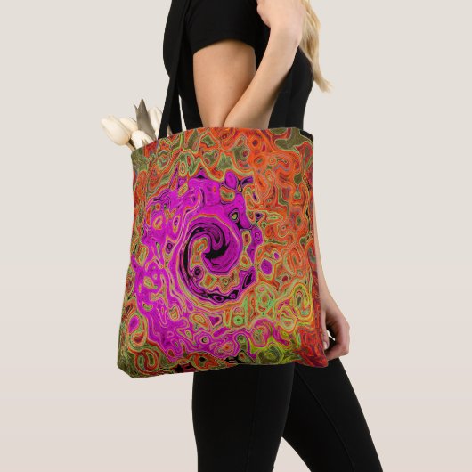 Hot-roze roovy Abstract Retro vloeistof Tote Bag (Dichtbij)