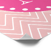 Hot Roze, Roze Chevron | Uw monogram Poster (Hoek)