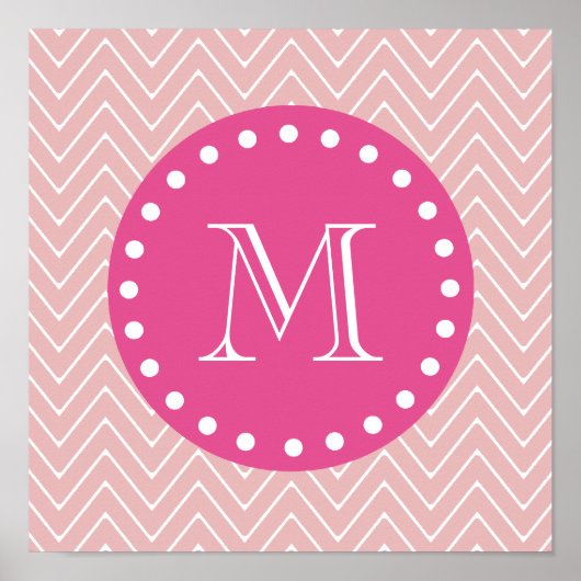 Hot Roze, Roze Chevron | Uw monogram Poster (Voorkant)