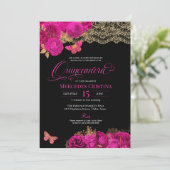 Hot-roze Rozen en kant-en-klare vlinder Quinceañer Kaart (Staand voorkant)