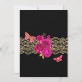 Hot-roze Rozen en kant-en-klare vlinder Quinceañer Kaart (Achterkant)