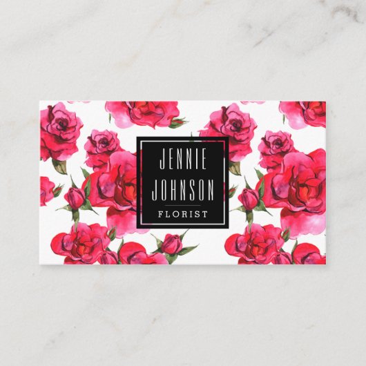 Hot-roze Rozen Floral Modern Visitekaartje (Voorkant)