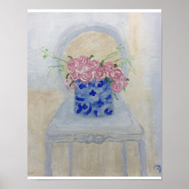 Hot-roze Rozen Ginger Jar Art afdrukken Poster