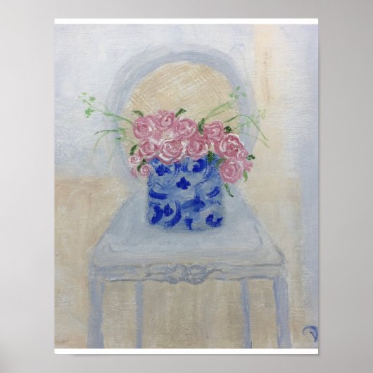 Hot-roze Rozen Ginger Jar Art afdrukken Poster (Voorkant)