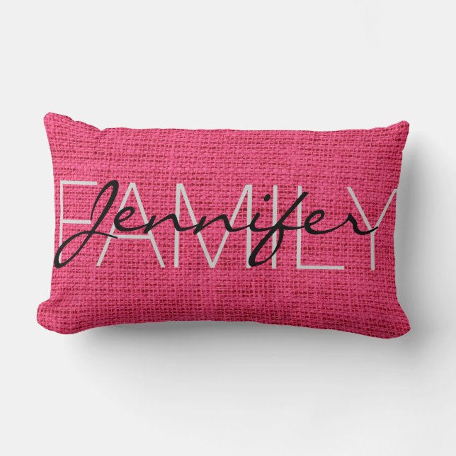 Hot-roze Rustic Burlap Monogram Kussen (Voorkant)