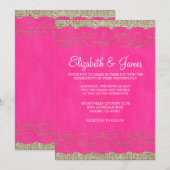 Hot-roze Rustic Lace Wedding Invitations Kaart (Voorkant / Achterkant)