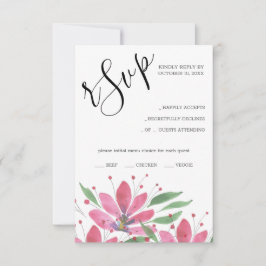 Hot Roze Rustieke Lotus Waterverf Kunst RSVP Kaartje