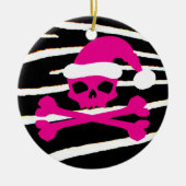 Hot-Roze Santa Skull Keramisch Ornament (Voorkant)