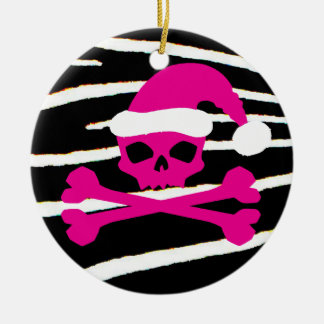 Hot-Roze Santa Skull Keramisch Ornament