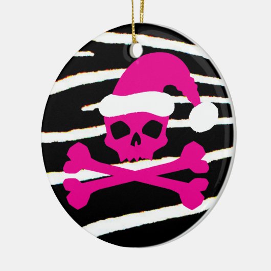 Hot-Roze Santa Skull Keramisch Ornament (Links)