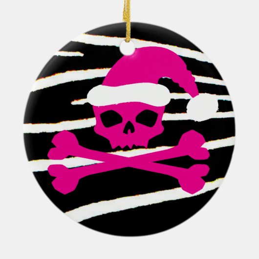 Hot-Roze Santa Skull Keramisch Ornament (Achterkant)