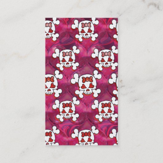 Hot-roze schedels en harten visitekaartje (Voorkant)