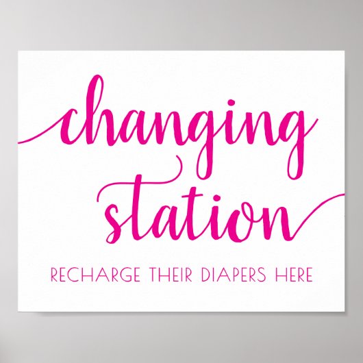 Hot-roze script | Fuchsia Roos Changing Station Poster (Voorkant)