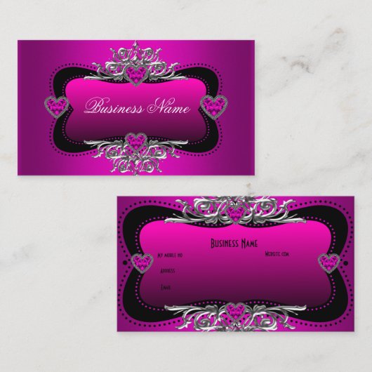 Hot-roze Silver Diamond Hearts Elegant Business Visitekaartje (Voorkant / Achterkant)
