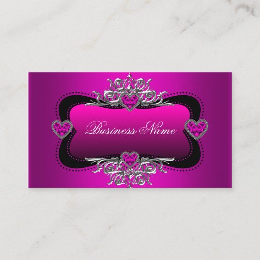 Hot-roze Silver Diamond Hearts Elegant Business Visitekaartje (Voorkant)