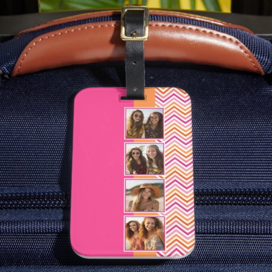 Hot-Roze Sinaasappel 4 Fotocollage Bagagelabel (Voorkant Insitu 2)