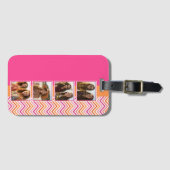 Hot-Roze Sinaasappel 4 Fotocollage Bagagelabel (Voorkant (horizontaal))