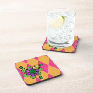 Hot Roze & Sinaasappel Argyle lieveheersbeestje & Bier Onderzetter