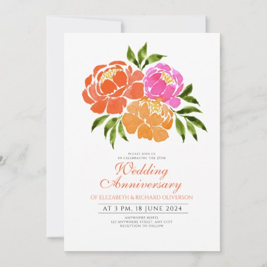 Hot Roze Sinaasappel Bloemen bruiloft Jubileum Kaart (Voorkant)