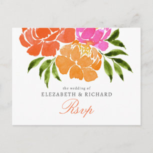 Hot Roze Sinaasappel Bloemen Fall Wedding RSVP Briefkaart