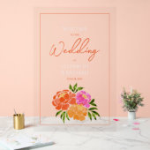 Hot Roze Sinaasappel Bloemen Huwelijk Welkom Acryl Bord (Huwelijk)