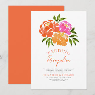Hot Roze Sinaasappel Bloemen Huwelijksreceptie Kaart
