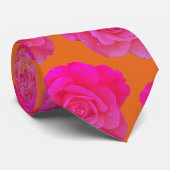 Hot Roze Sinaasappel Bloemen Roos Modern Stijlvol  Stropdas (Opgerold)