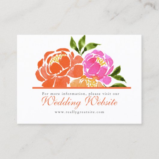 Hot Roze Sinaasappel Bloemen Wedding Website Visitekaartje (Voorkant)