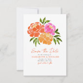 Hot Roze Sinaasappel Boeket Bloemen Zomer Save The Date (Voorkant)