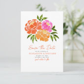Hot Roze Sinaasappel Boeket Bloemen Zomer Save The Date (Staand voorkant)