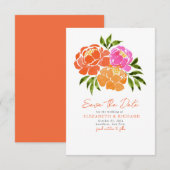 Hot Roze Sinaasappel Boeket Bloemen Zomer Save The Date (Voorkant / Achterkant)