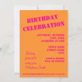 Hot roze sinaasappel verjaardagsfeestje Uitnodigin Kaart (Achterkant)