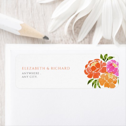 Hot Roze Sinaasappel Waterverf floral Label (Insitu)