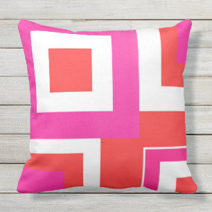 Hot roze Sinaasappel wit geometrisch blok Buitenkussen