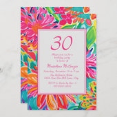 Hot Roze Sinaasappels Waterverf Bloemen 30ste Verj Kaart (Voorkant / Achterkant)