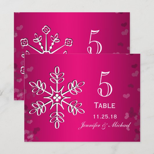 Hot Roze Sneeuwvlok Trouwtafel Aantal Kaarten (Voorkant / Achterkant)