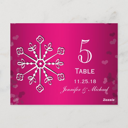 Hot Roze Sneeuwvlok Trouwtafel Aantal Kaarten (Achterkant)