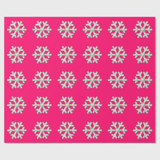 Hot-roze Snowflake Roze Kerstmis Cadeaupapier (Vlak)